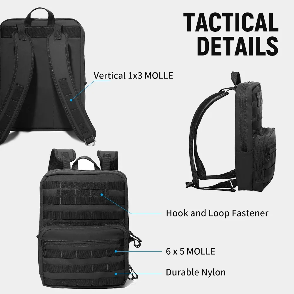 sac à dos tactique pour ordinateur portable de 14 pouces pour hommes, petit sac à dos compact edc avec système molle, nylon durable, noir et kaki