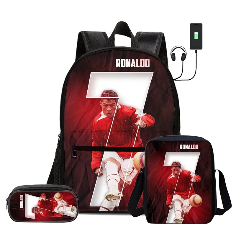 sac dos nylon motifs football noirs couleurs vivaces bandoulière arquée interface usb usage voyage