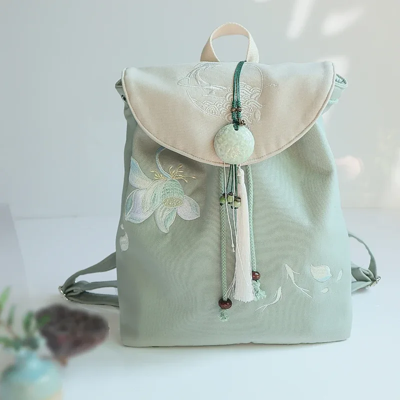 sac à dos à cordon avec broderie florale, style chinois, pour ordinateur portable, pour femme, sac à dos quotidien