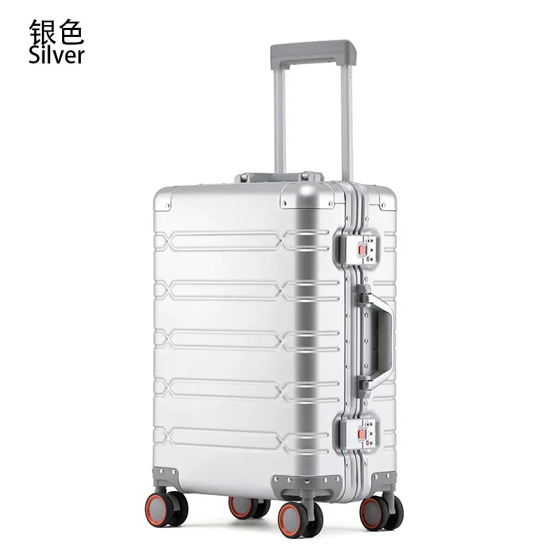 valise à roulettes de grande capacité en alliage d'aluminium et de magnésium, style rétro, avec serrure, pour voyages d'affaires.