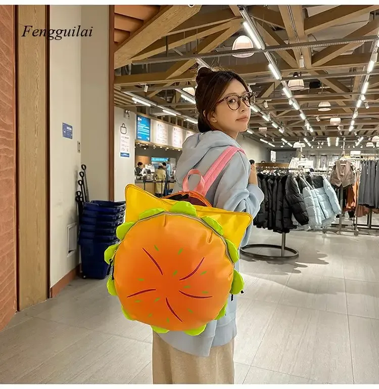 sac à dos tendance en forme de burger - sac à dos amusant en cuir pu pour adolescents et style décontracté urbain