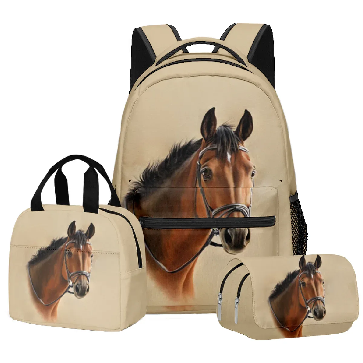 mode nouveauté cool prairie cheval 3d imprimé 3 pièces/ensemble étudiant sacs d'école ordinateur portable sac à dos sac à déjeuner sac à crayons