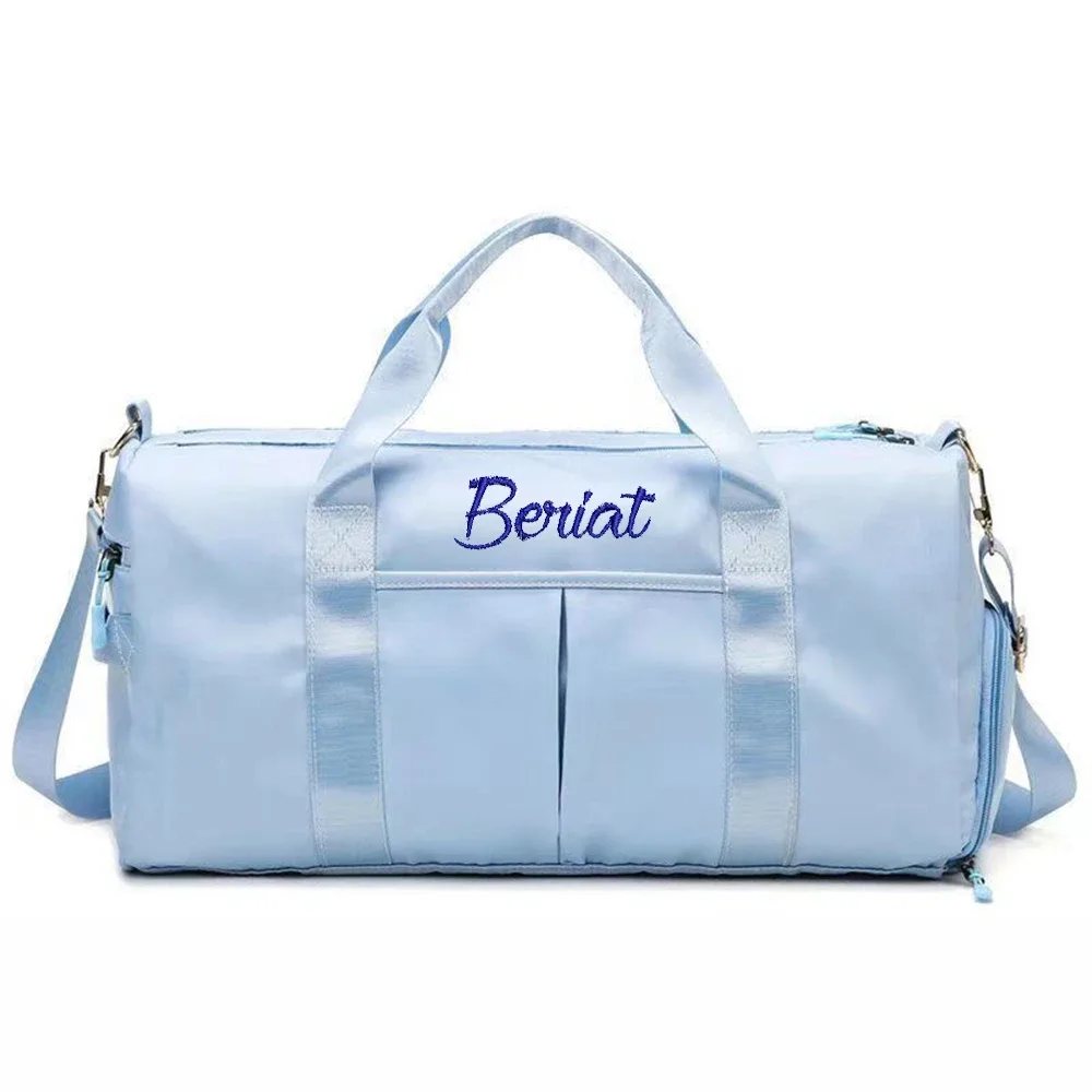 sac de voyage personnalisé avec nom, sac de fitness à séparation de support sec de grande capacité, compartiment à chaussures indépendant brodé, sac à bagages