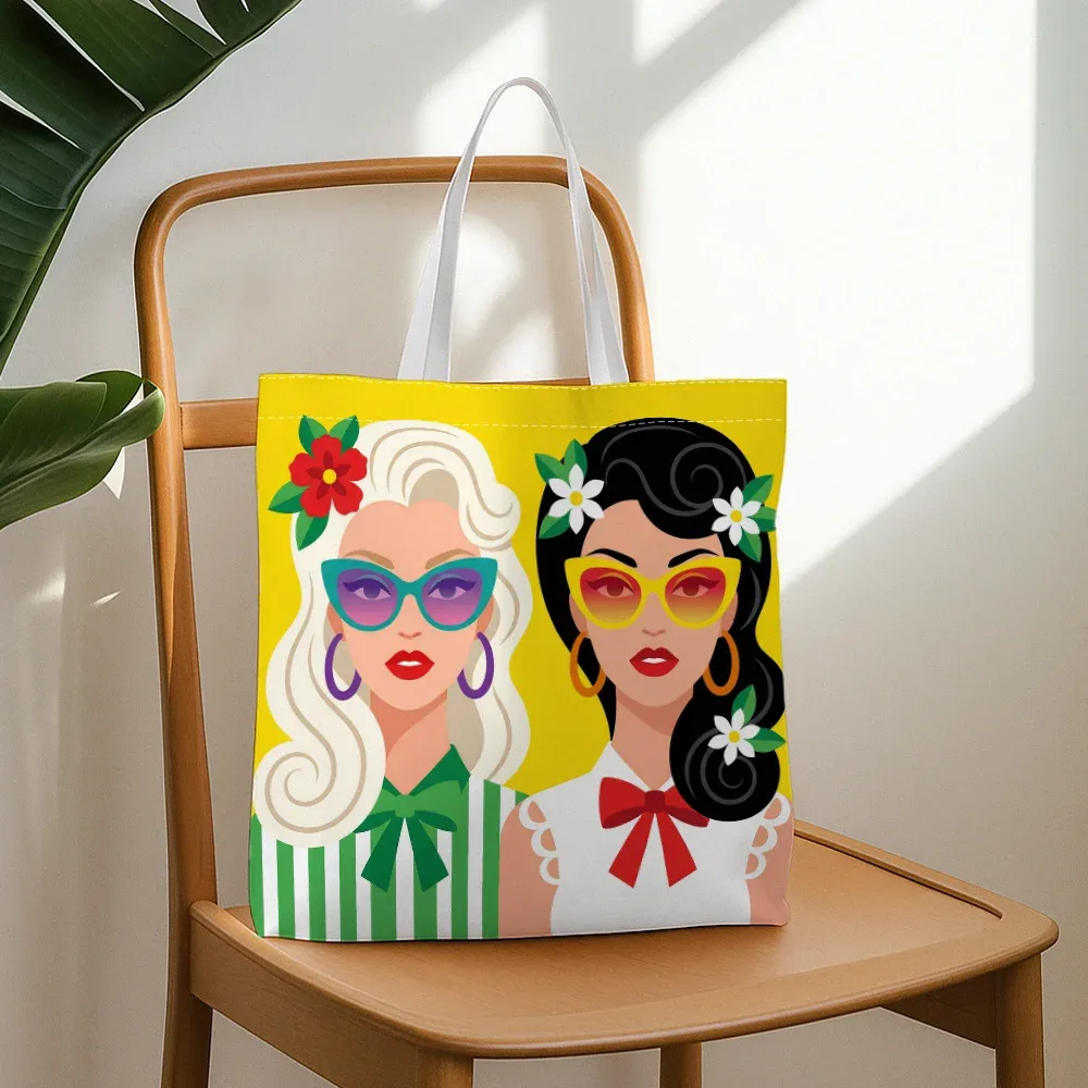 sac fourre-tout imprimé tropical mod girls, sac de courses réutilisable, adapté à un usage quotidien, au shopping, à l'école et aux voyages, 1 pièce