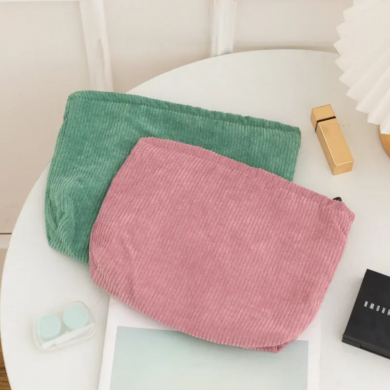sac à cosmétiques en velours côtelé, grande capacité, organisateur de produits de toilette pour femmes, sac de maquillage à fermeture éclair, pochette de voyage, sac de rangement de cosmétiques pour filles