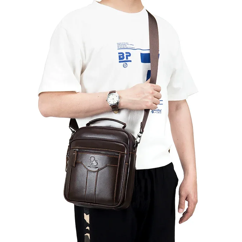 sac à bandoulière pour hommes, sac en cuir à la mode, sac à bandoulière rétro tendance pour hommes avec couche supérieure en peau de vache