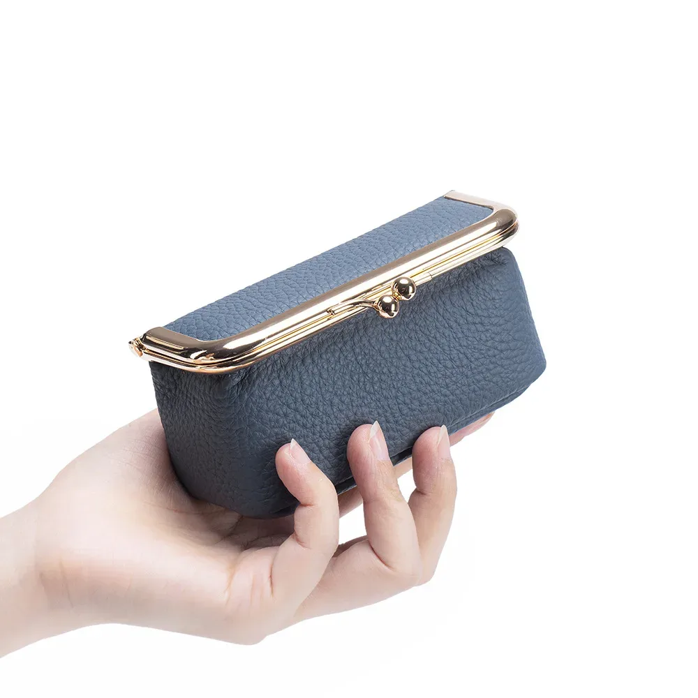 trousse de rangement portable en cuir pour femmes avec fermeture kiss-lock, miroir intégré, organiseur pour rouge à lèvres, bijoux, écouteurs, idéale pour les voyages