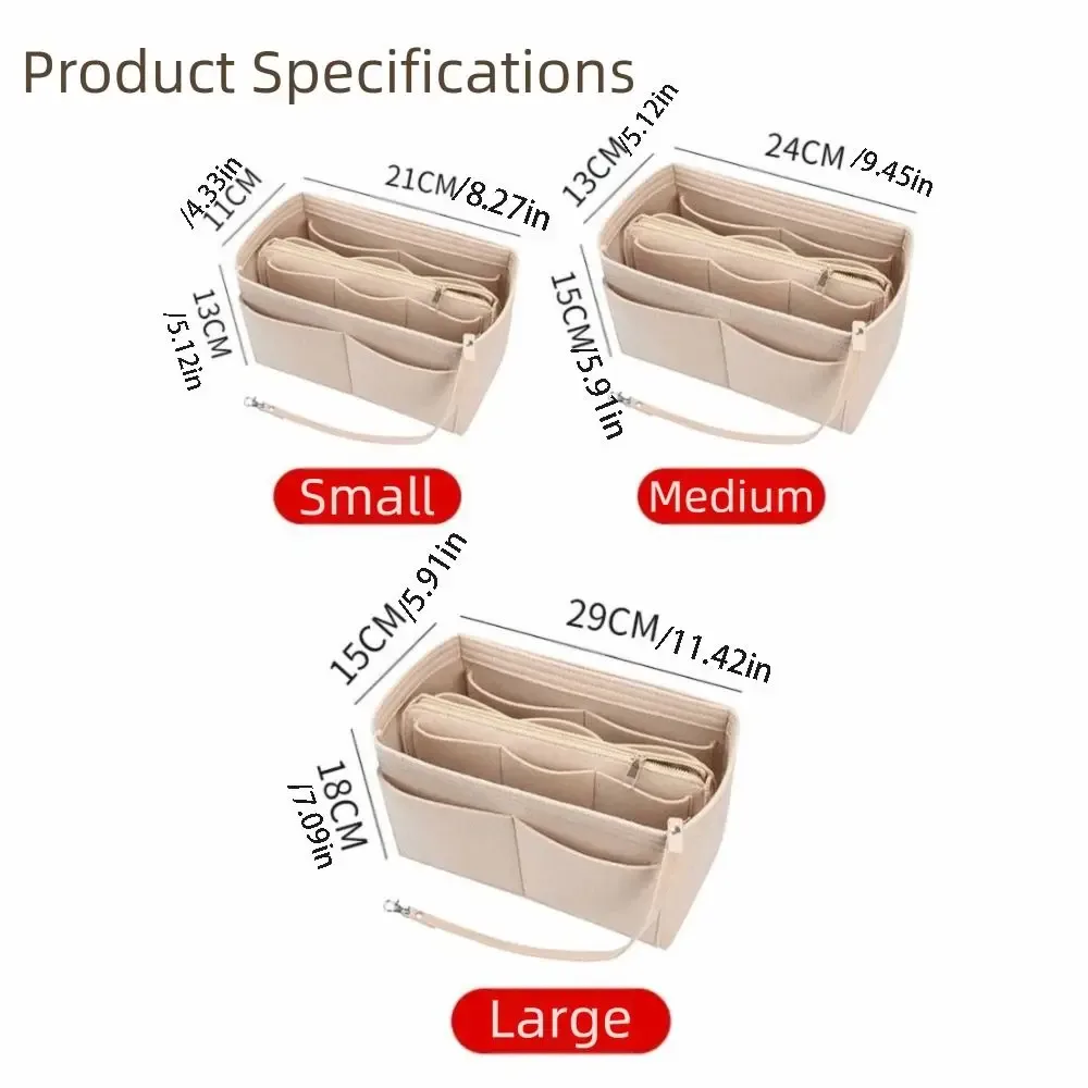 sac à main léger en feutre, organisateur de cosmétiques, conteneur de toilette, sacs de rangement, fermeture éclair, sac à main multi-poches, rangement de toilette