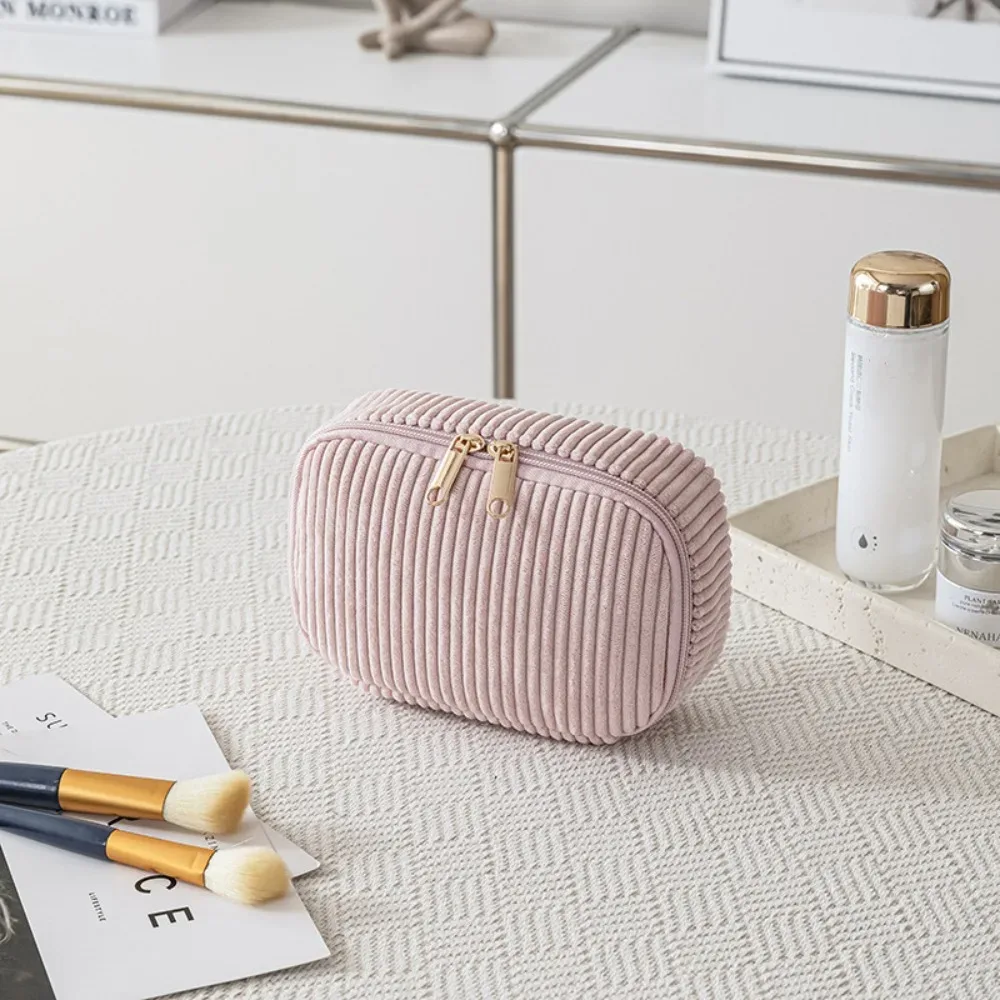 trousse de maquillage en velours côtelé tendance avec fermeture éclair, grande capacité, sac cosmétique de voyage portable, organisateur de rangement, trousse de toilette