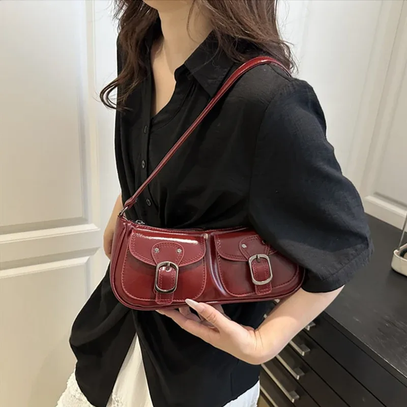 sac à bandoulière en cuir pu pour femmes, petit sac à double poche, sacs sous le bras pour dames, sacs à main vintage y2k, pochette