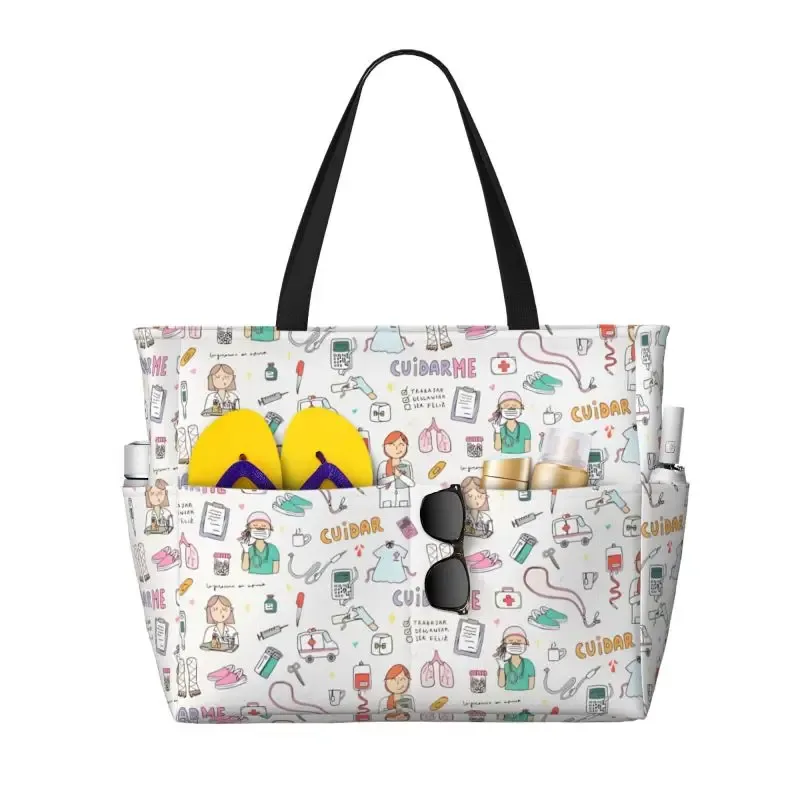 sac fourre-tout de plage médical personnalisé pour femmes, médecin, infirmière, extra large, salle de sport, sacs à main de voyage, sacs à provisions