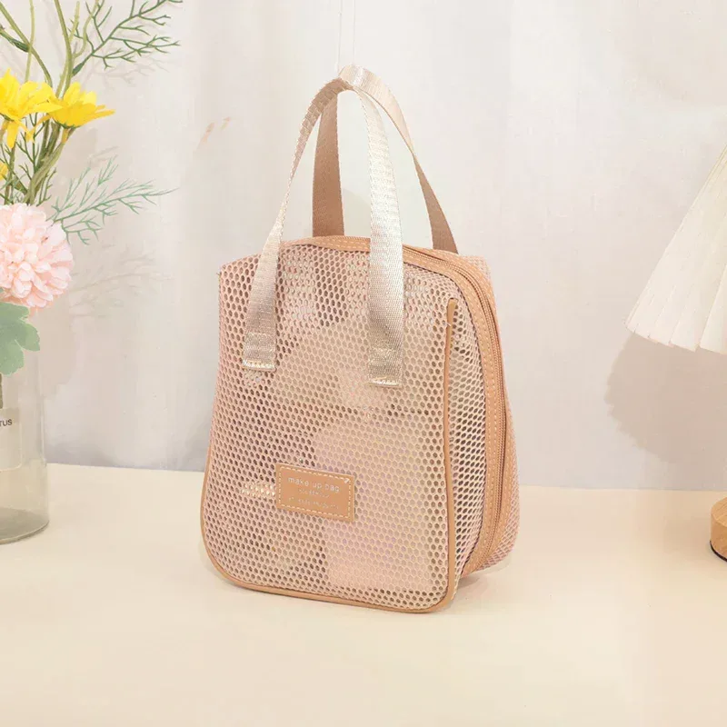sac de rangement de maquillage et de toilette en maille, sacs à main portables de voyage, lavage du corps, outils de douche, organisateur suspendu, pochette de rangement de cosmétiques