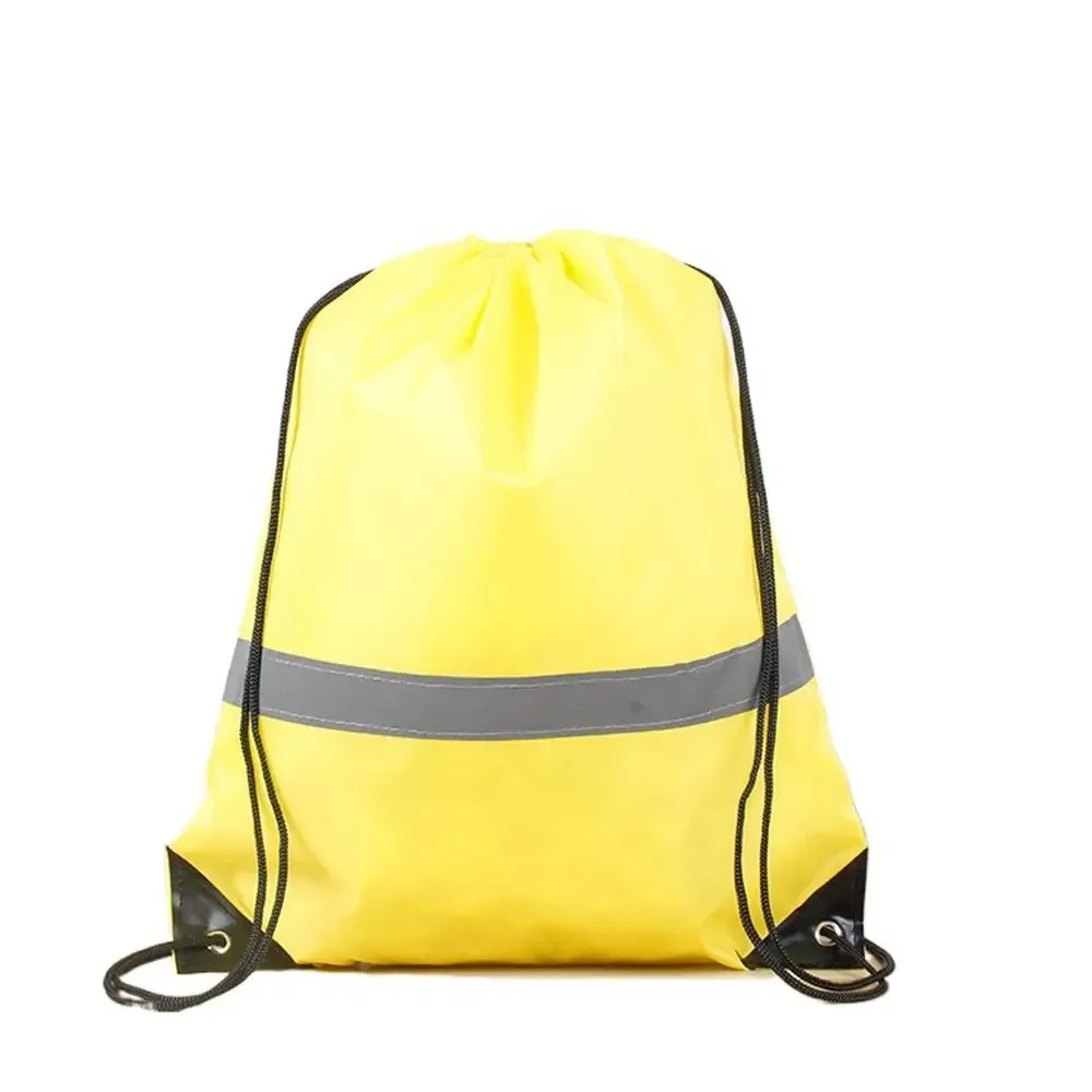 sac à dos de sport à rayures réfléchissantes, cordon de serrage, polyester 210d, couleur unie, sac à bandoulière de sport en nylon, étanche et portable