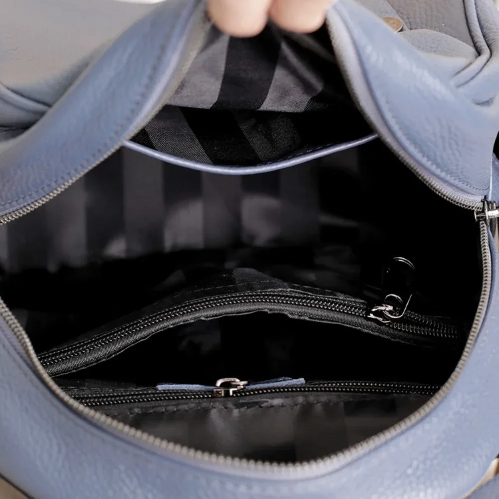 sac à dos portable en cuir véritable pour adolescente, sac à dos en peau de vache souple, sac à dos pour femme, bleu simple, 2 tailles, haute qualité, nouvelle mode