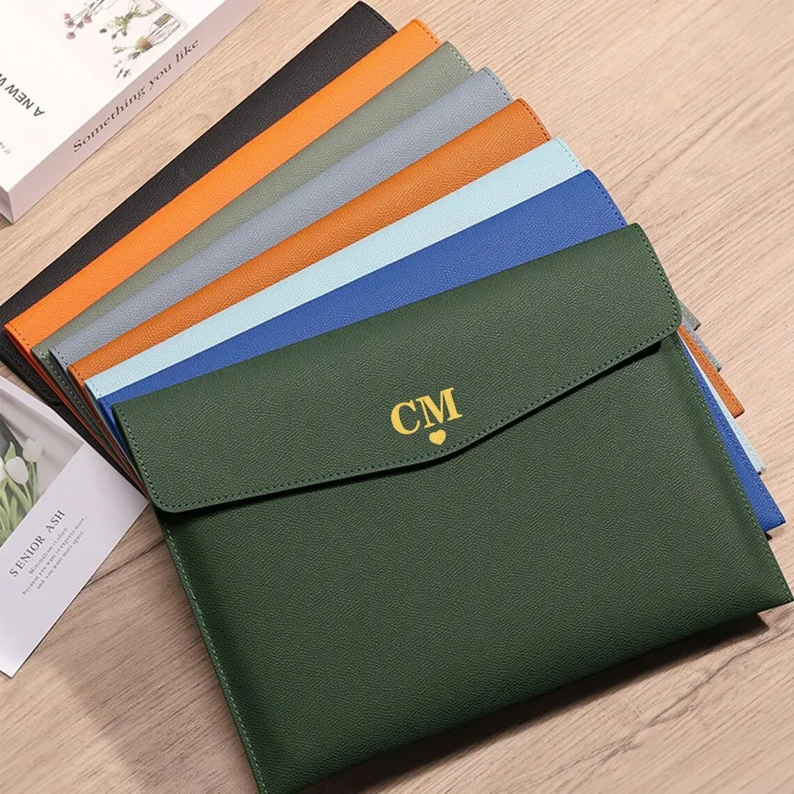 sac à documents a4 en cuir pu personnalisé, pochette de rangement pour bureau d'affaires multicolores, organiseur élégant