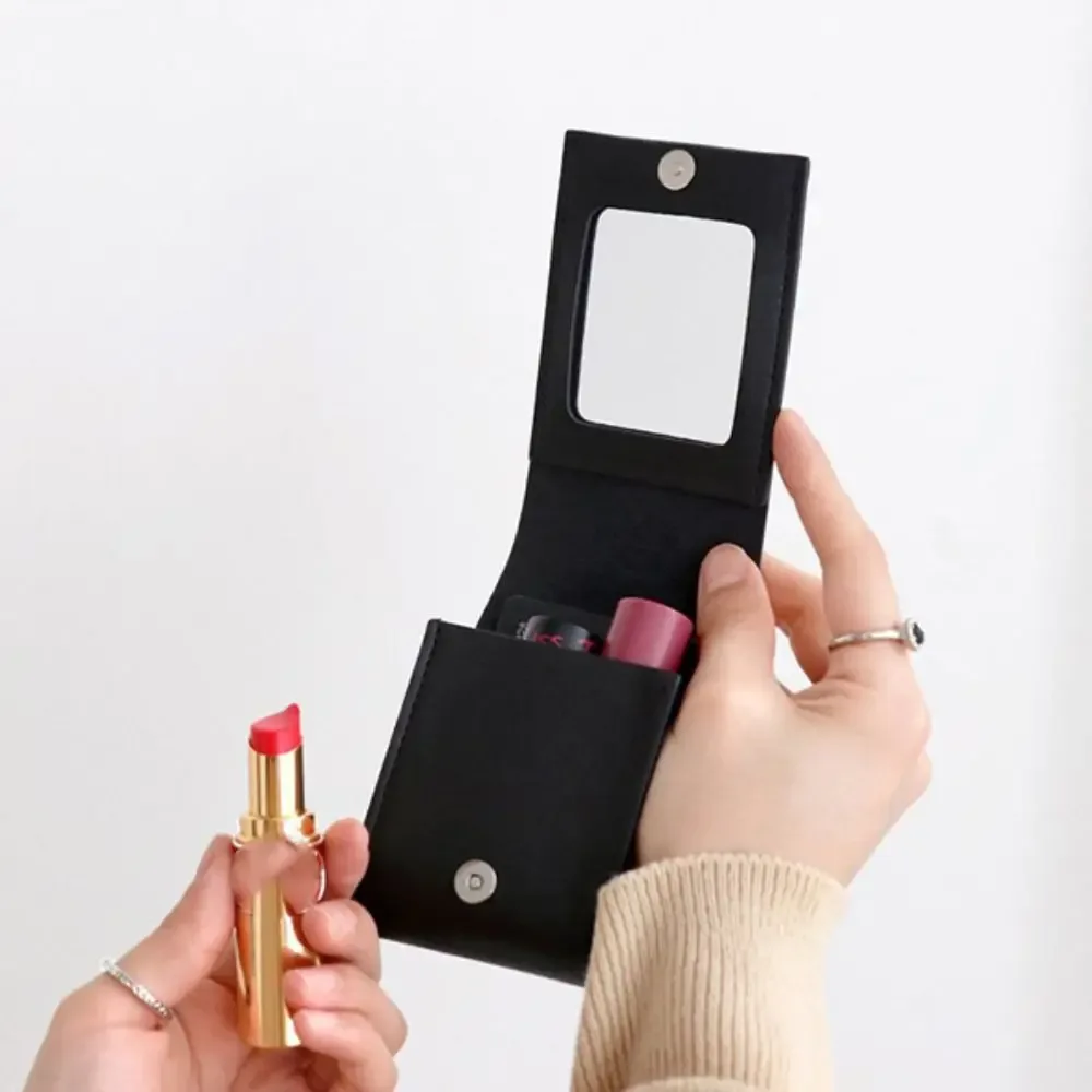 sac de rangement en pu pour rouge à lèvres et poudres, mini sac cosmétique avec miroir, trousse de maquillage portable pour femmes et filles