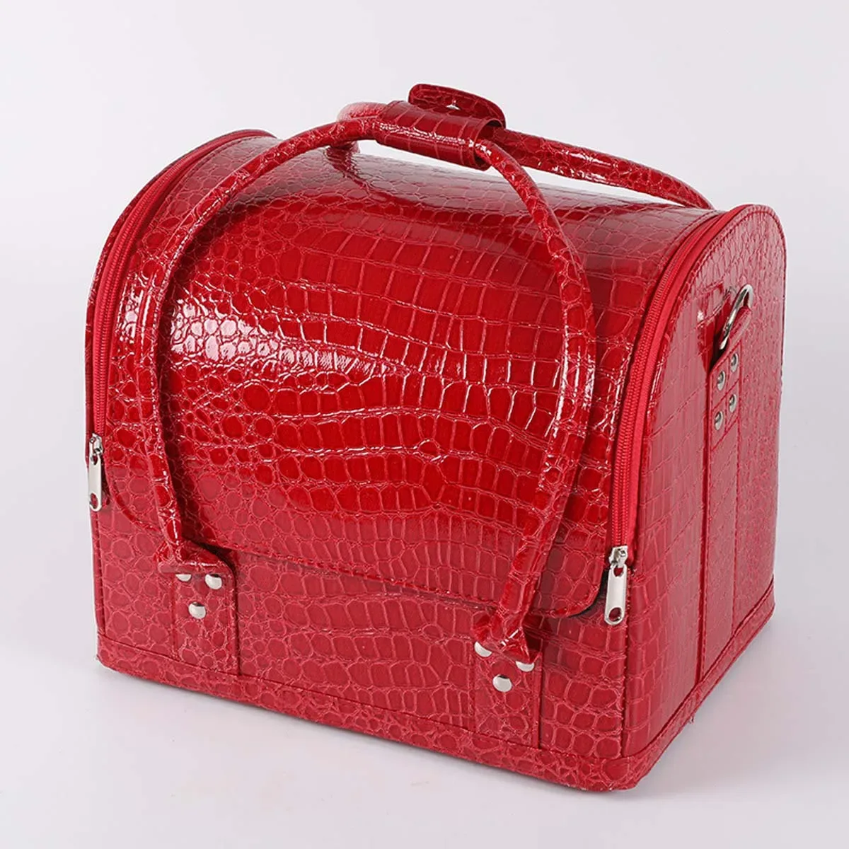 trousse de maquillage en pu imprimé crocodile grande capacité, boîte à outils portable multi-niveaux pour maquillage et tatouage, design sophistiqué