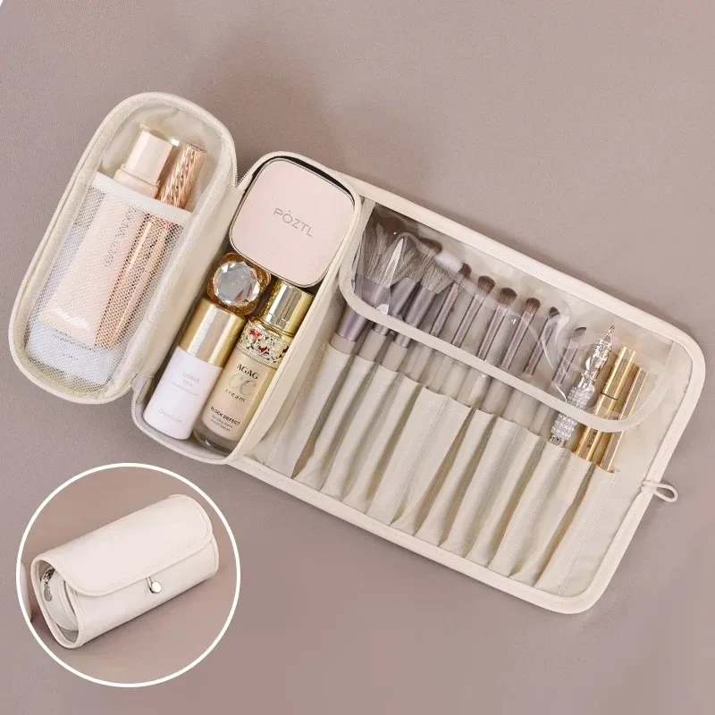 organisateur de pinceaux de maquillage pour femmes, pochette de rangement de maquillage de voyage étanche, trousse à cosmétiques portable de grande capacité