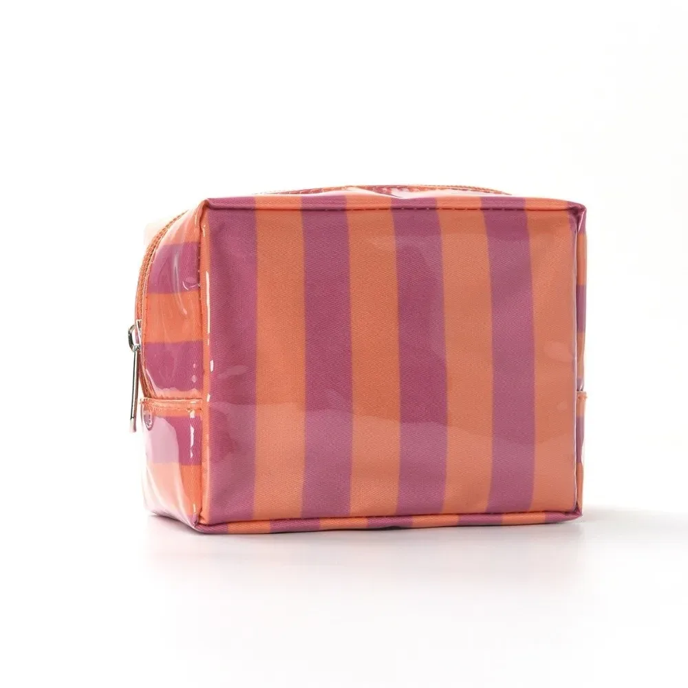 nouvelle trousse de maquillage de petite taille en pvc, design rayé, trousse de toilette légère, imperméable, pochette cosmétique pour les voyages