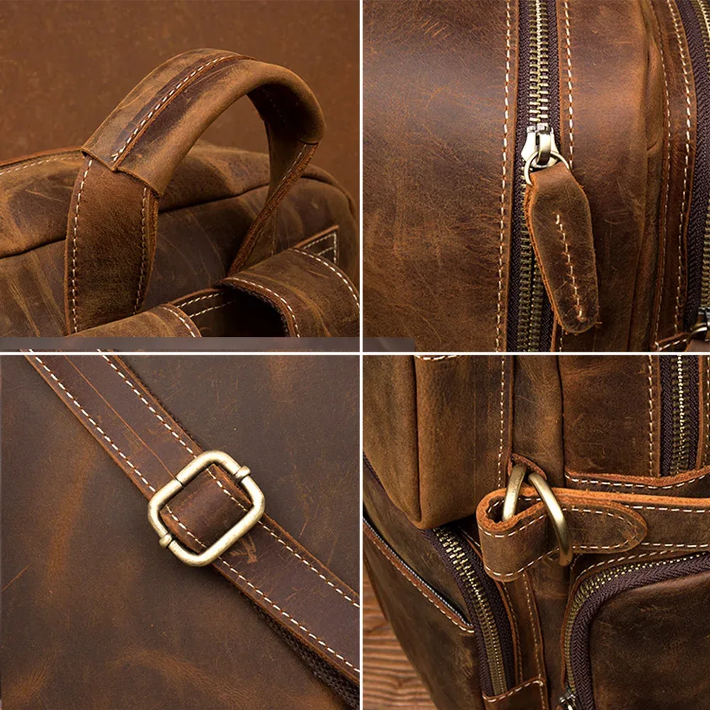 nasva-sac à dos en cuir vintage pour homme, bagage extérieur, cartable décontracté, sac pour ordinateur portable 15.6"