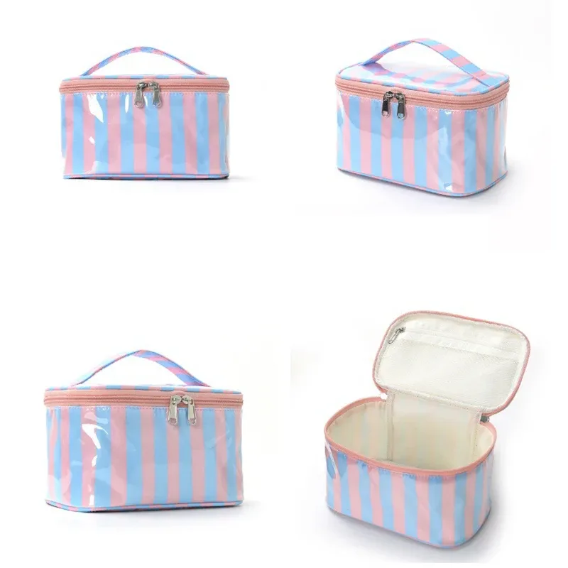 sac cosmétique à rayures en pvc de grande capacité, sac de rangement pour articles de toilette pour femmes, sac de maquillage portable, sac de voyage pour voyage d'affaires, soins de la peau