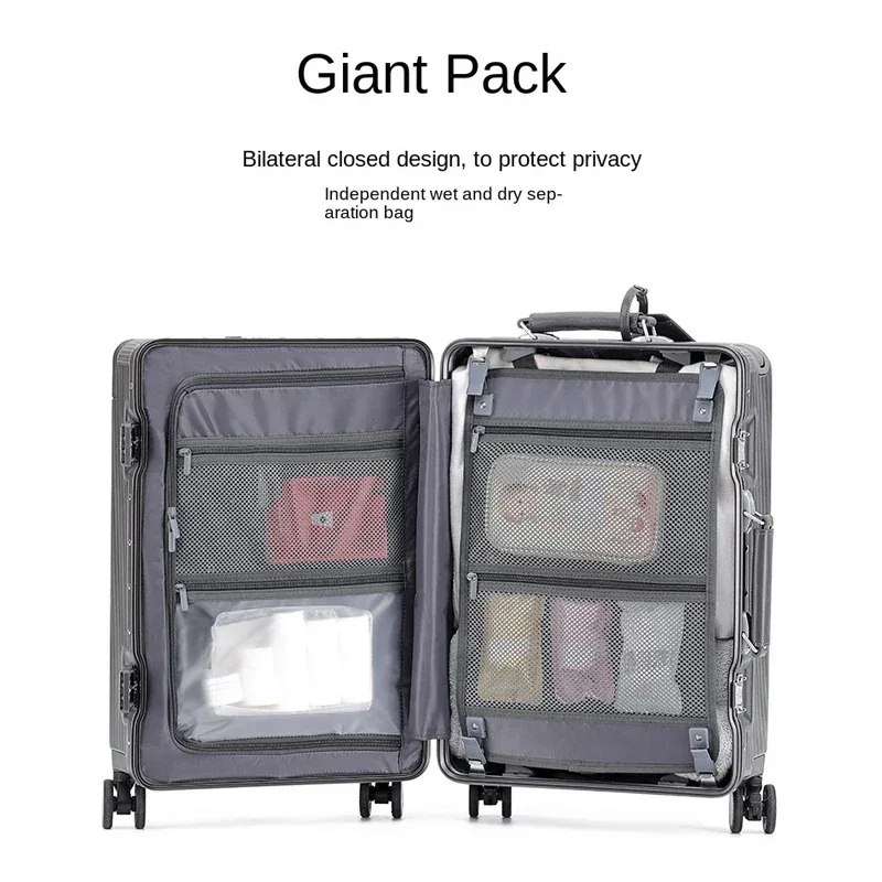 valise de voyage 24'26 pouces, cadre en aluminium, valise à roulettes large, bagage cabine avec porte-gobelet, valise à roulettes 20 pouces