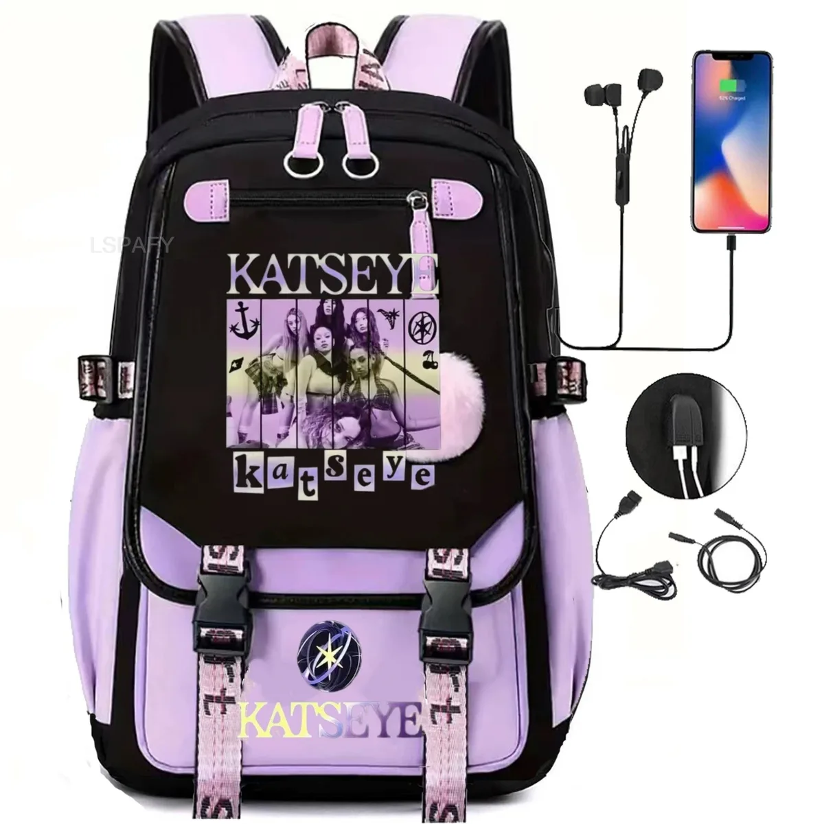 sacs à dos kawaii hot katseye à imprimé amusant, doux et mignons, grande capacité, pour étudiants, sacs d'école, sacs pour ordinateur portable, patchwork, simples, mochilas