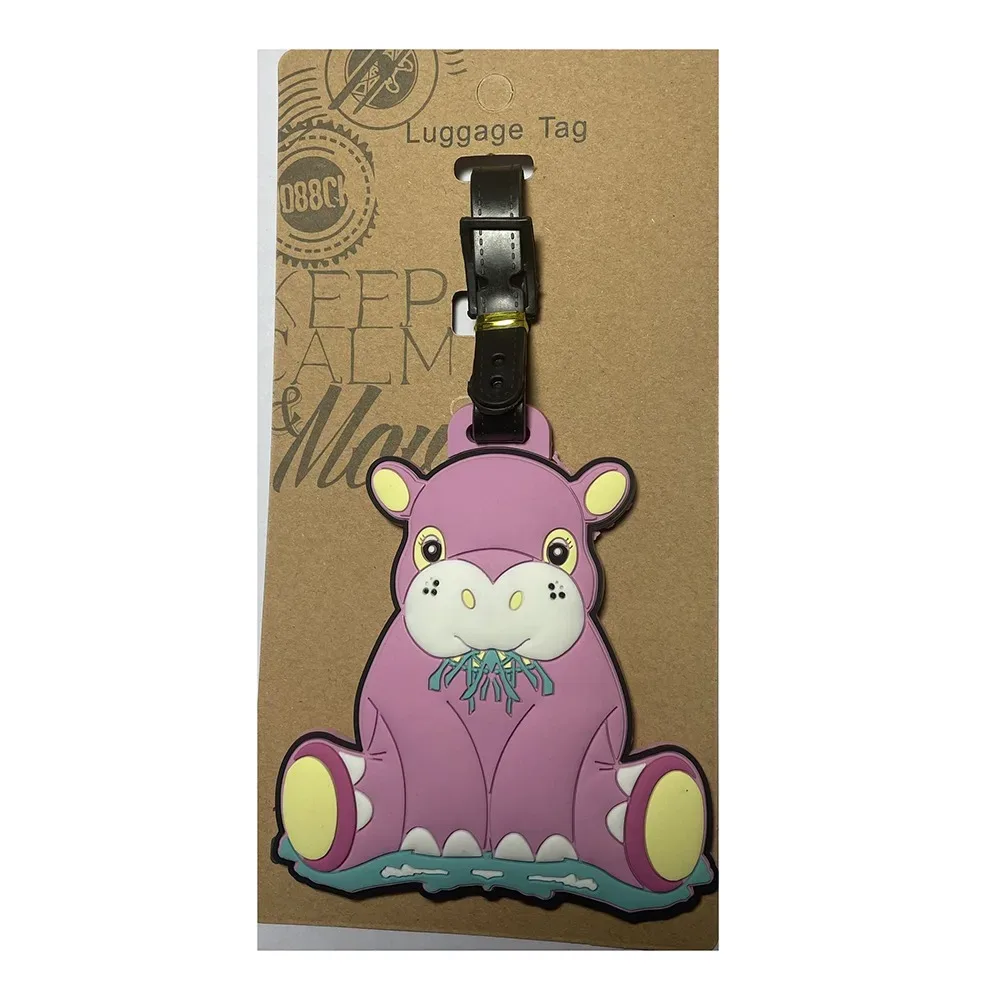 étiquette bagage caoutchouc animaux mignons personnages doré marron rose voyage identification valise nom adresse