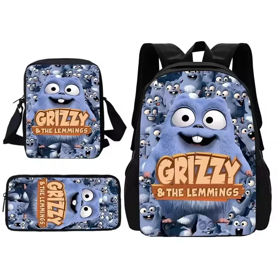 ensemble de 3 pièces grizzy and the lemmings : sac à dos, sac à déjeuner et trousse à crayons, cadeau pour enfants et étudiants