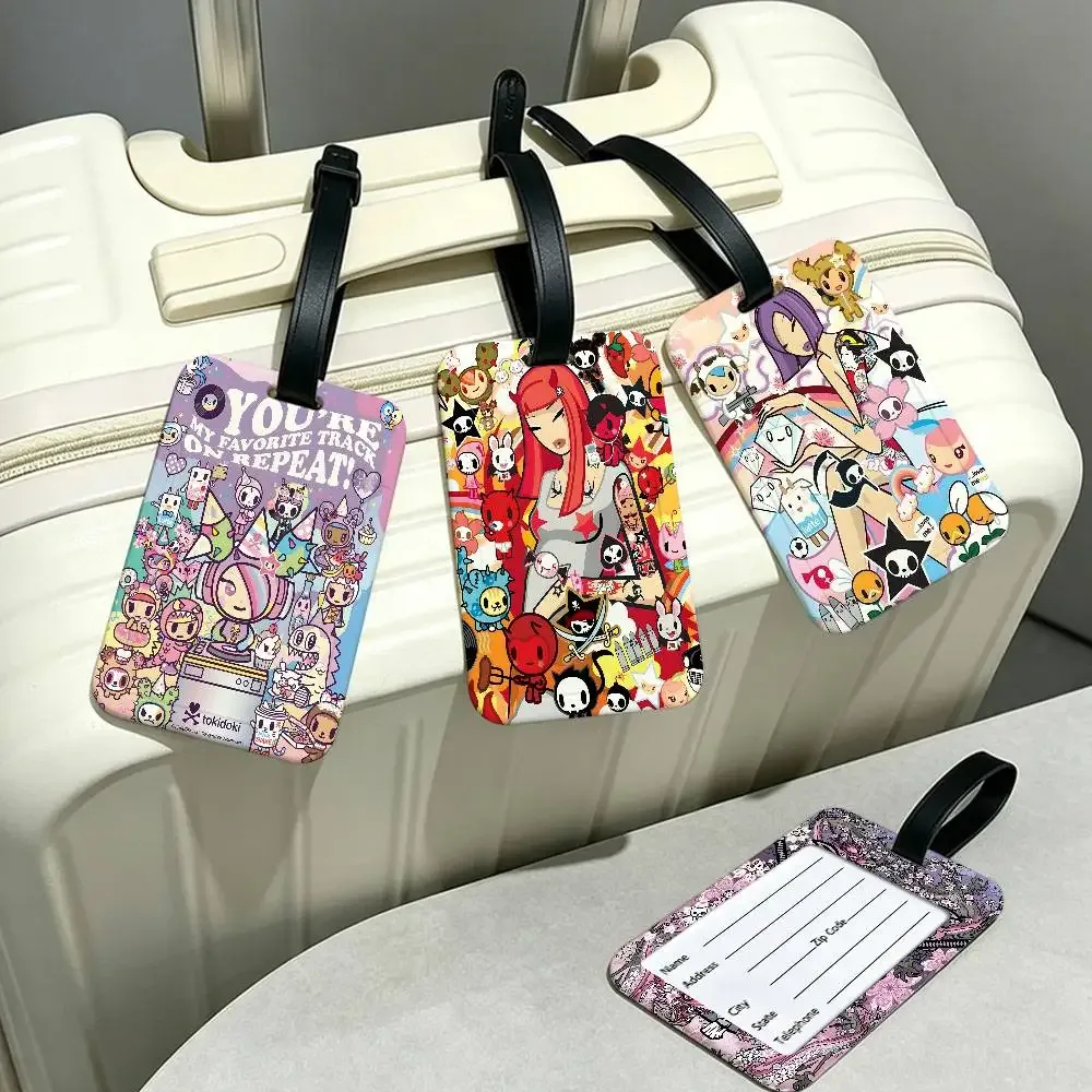 étiquette de bagage anti-perte en pvc durable, avec carte d'information, légère, pour identification des bagages, inspirée de l'anime japonais t-tokidoki