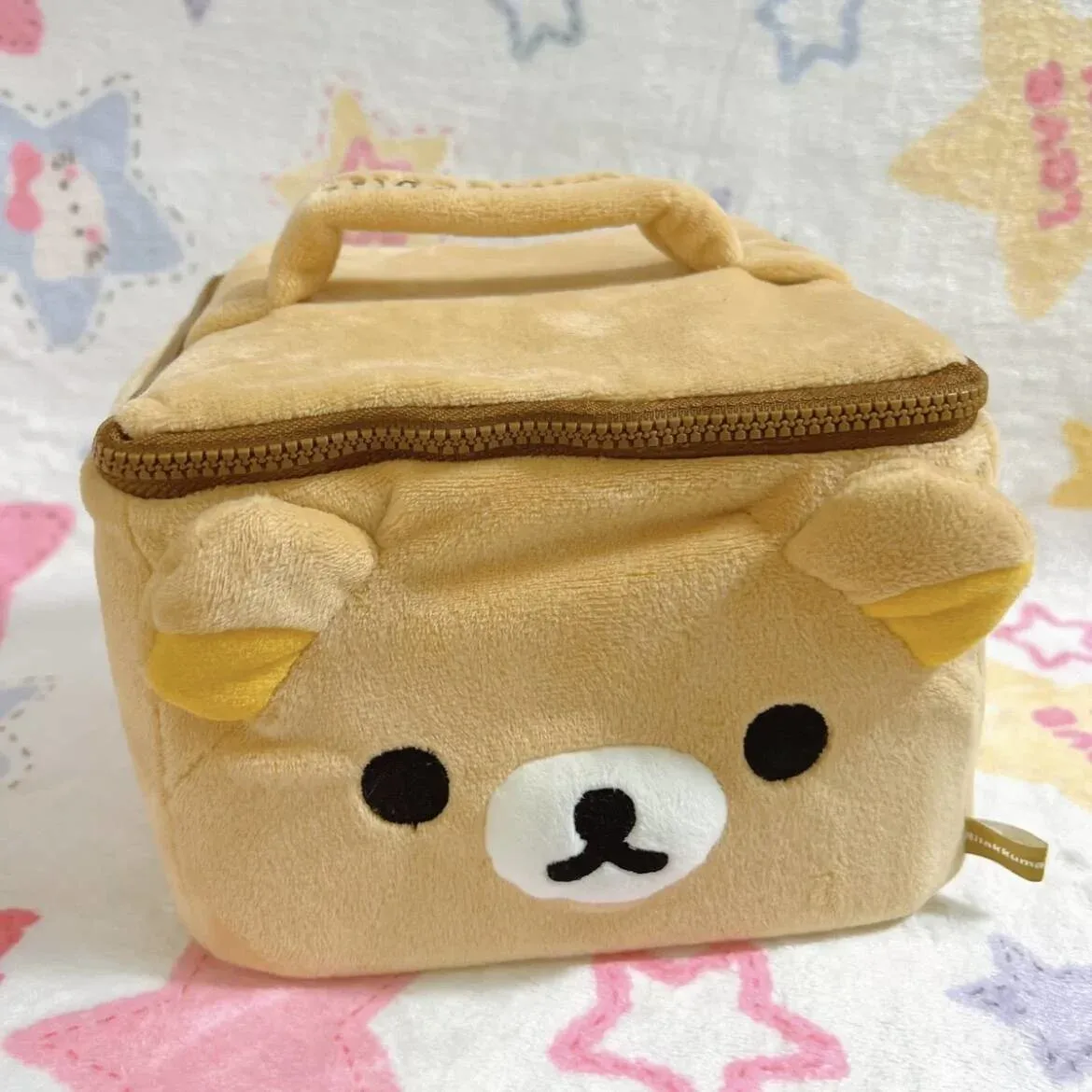 adorable dessin animé rilakkuma sœur tête d'ours en peluche carré 3d trousse de maquillage organisateur de toilette portable