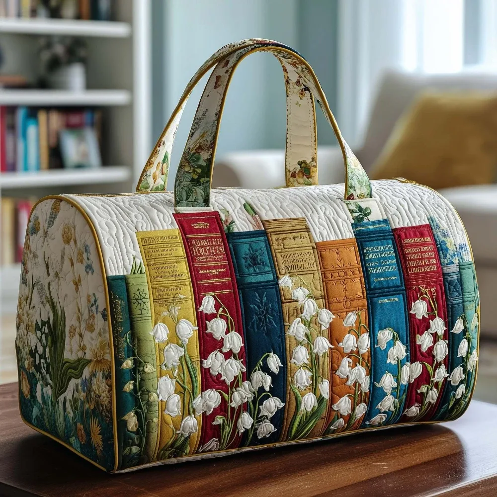 sac fourre-tout matelassé à motif de livre imprimé en 3d, sac de voyage à motif floral en relief, sac de week-end vintage, sac de sport, sac de yoga, sac de voyage pour la nuit
