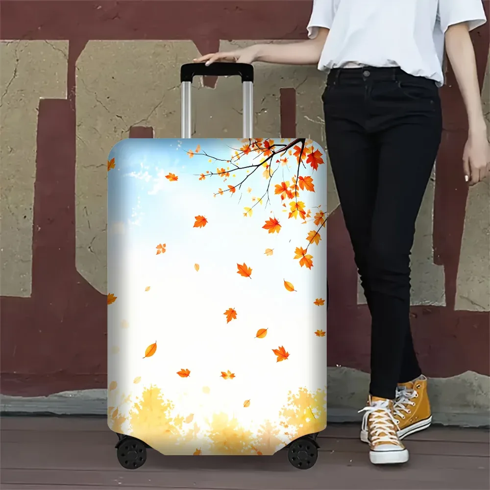 housse valise polyester motif feuilles automnales orange jaune fonds bleu ciels format moyen protection voyage