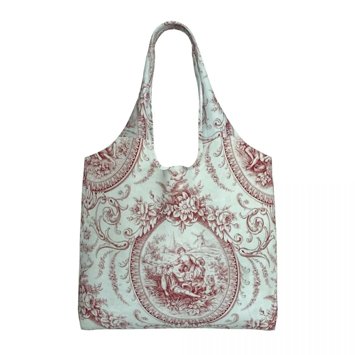 toile de jouy française classique vintage personnalisée, fourre-tout à motif bleu marine, fourre-tout de shopping en toile réutilisable, sac à bandoulière