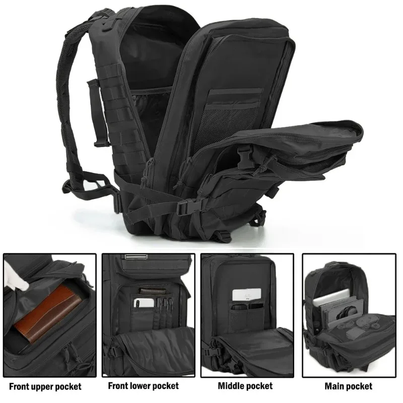 soldes saisonnières : sac à dos tactique 45l, sac d'assaut 3p avec système molle pour la randonnée, la chasse et la survie en plein air