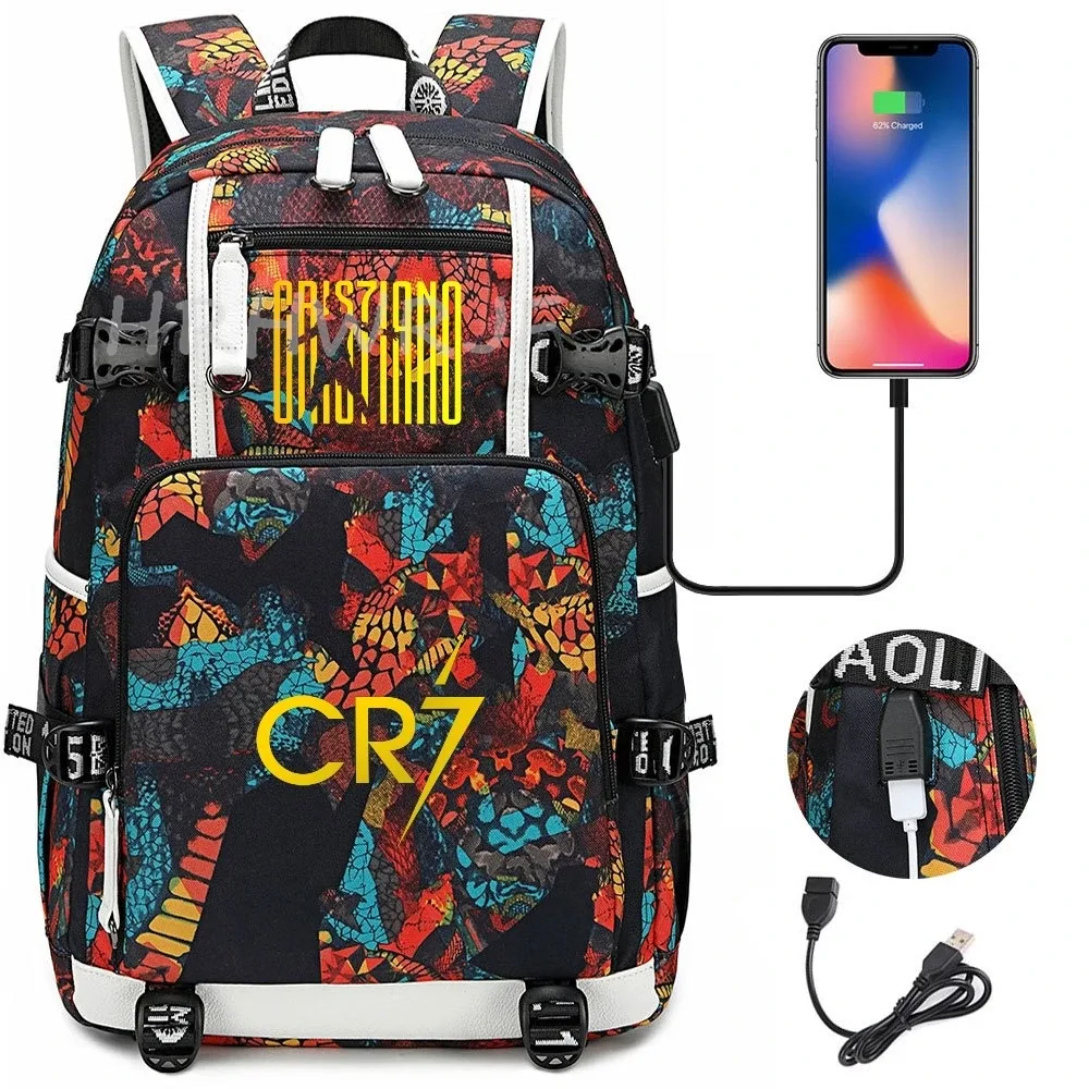 sac à dos camouflage cr7 avec usb, sac d'école pour filles et garçons du secondaire, pour adolescents, simple, multi-poches, capacité de voyage, sac à dos de randonnée pour hommes
