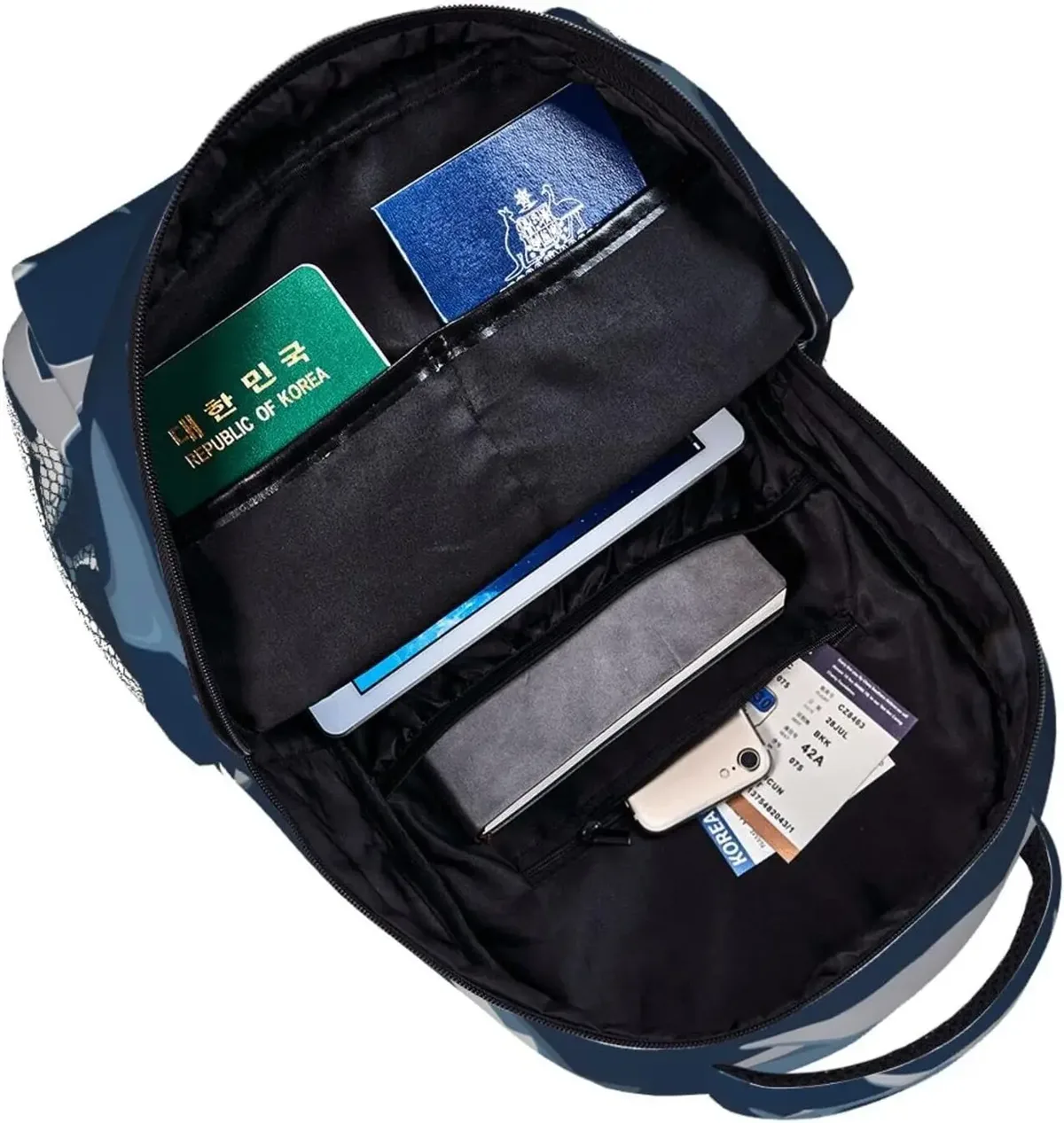 sac dos polyester beige jacquard sangle chaîne ceinture air poche intérieure zippée usage voyage travail école université randonnée sport