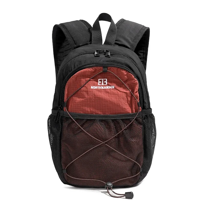 sac dos toile beige bandes noires poche intérieure fendue ceintures jacquard randonnée sport décontracté