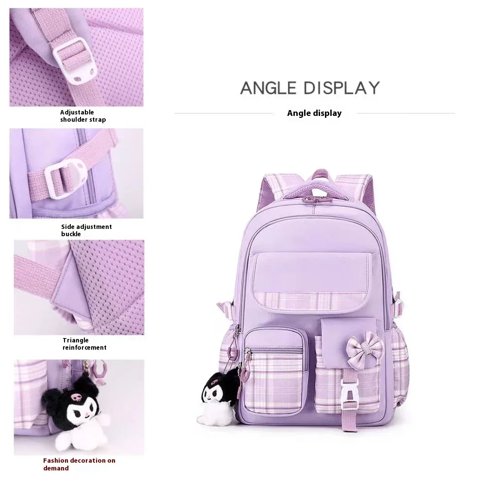 2025 nouveau sac à dos étudiant, sac à dos de fille mignonne de dessin animé, sac à dos léger multi-poches de réduction de charge