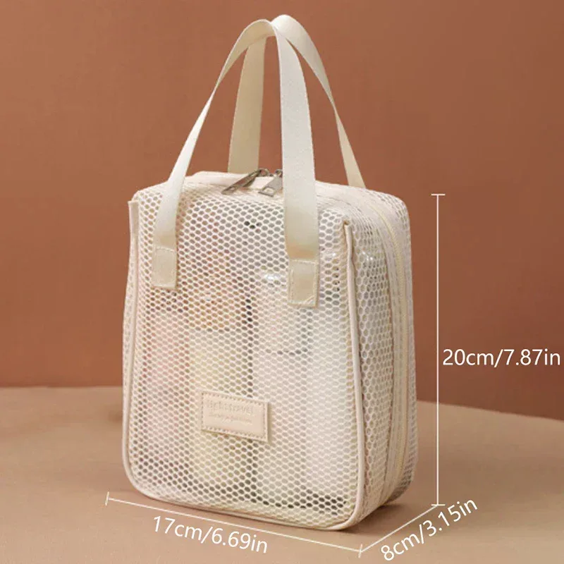 sac de rangement de maquillage et de toilette en maille, sacs à main portables de voyage, lavage du corps, outils de douche, organisateur suspendu, pochette de rangement de cosmétiques