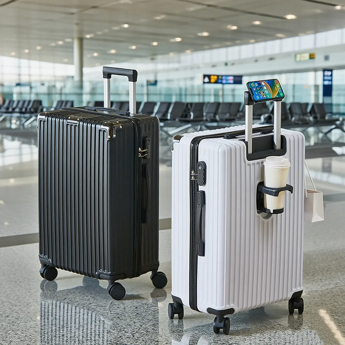 valise abs ligne dorée motif brillant bleu noir beige marron roulette toupie voyage grande capacité