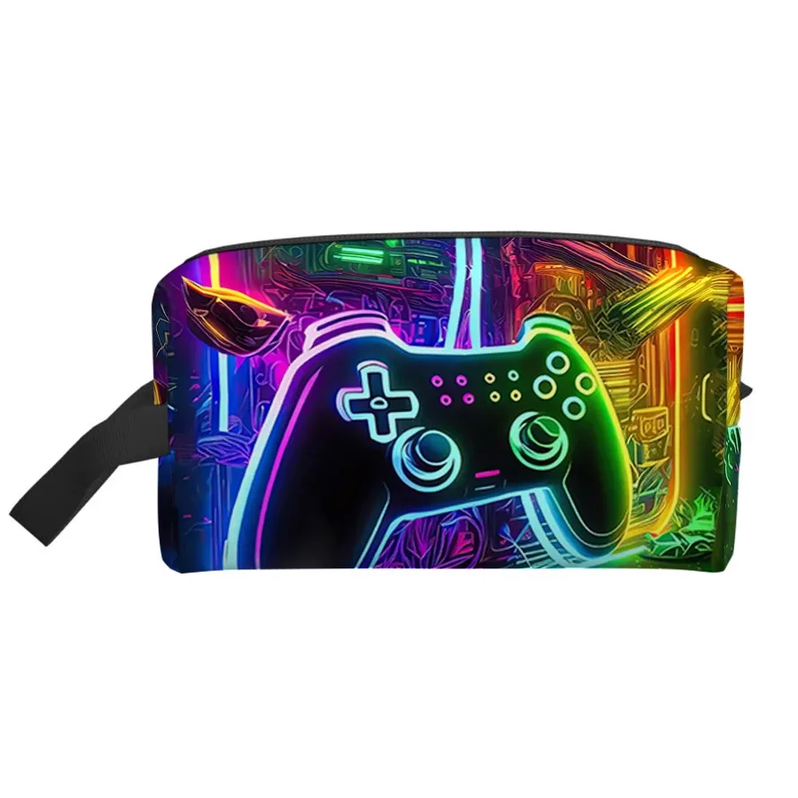 sac à cosmétiques à motif gamepad pour garçons et filles, meilleurs cadeaux, sacs de rangement plats 2d à motif de dessin animé pour enfants