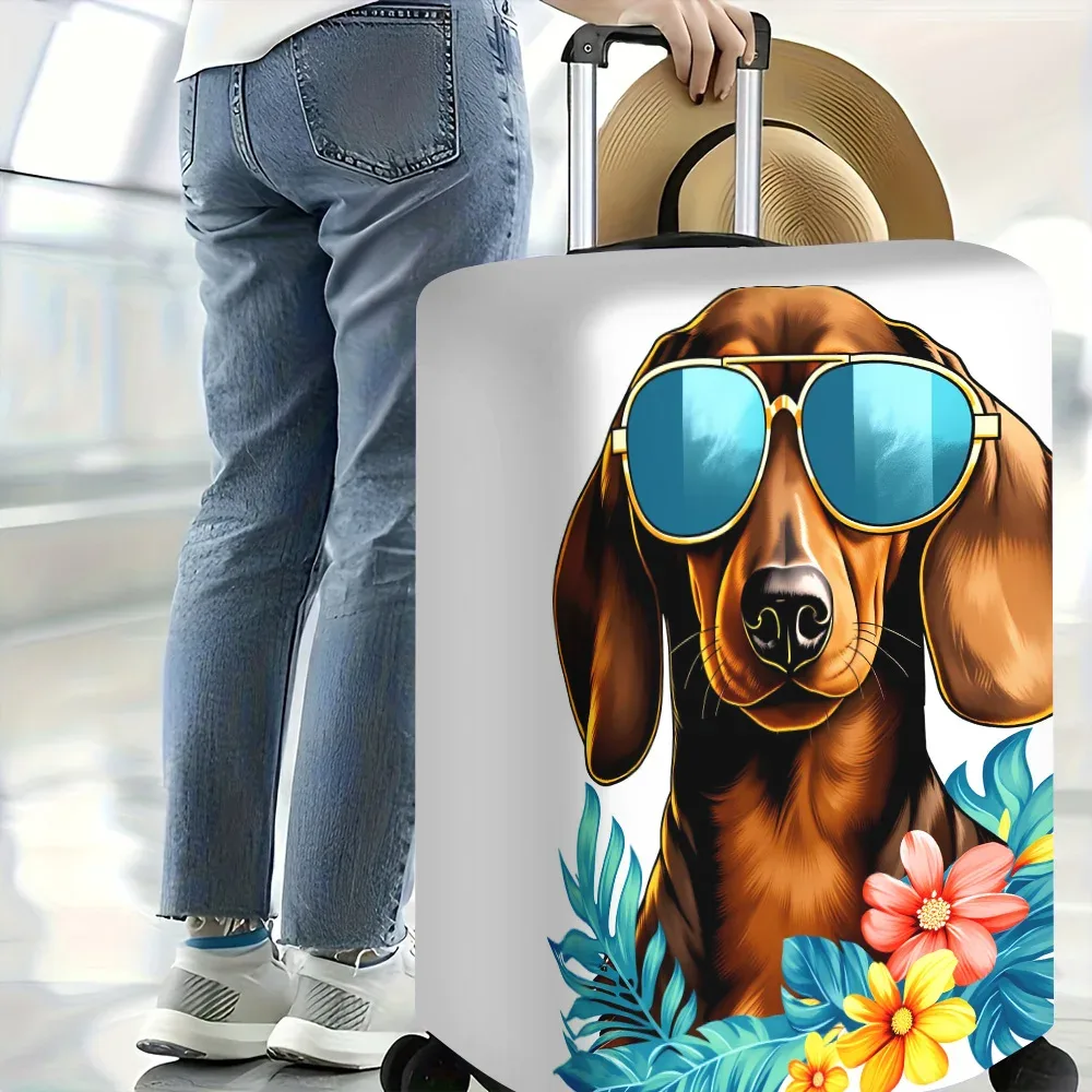 1 housse de bagage illustrée avec motif chien pour valises de 18 à 32 pouces ; accessoires de voyage anti-poussière et élastiques pour protéger efficacement vos bagages