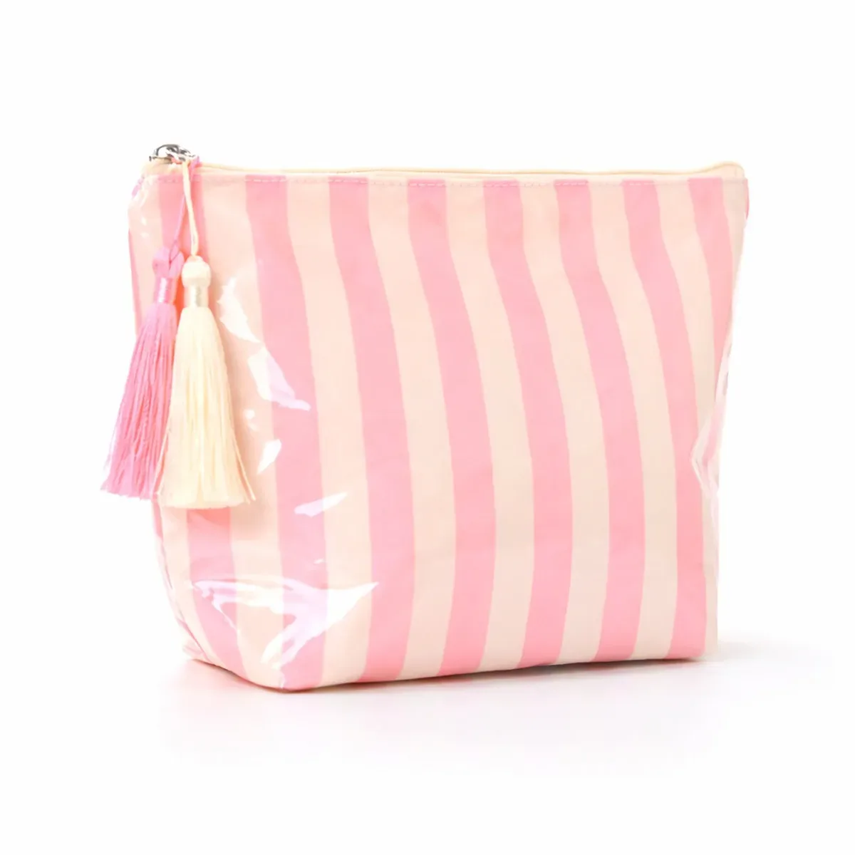 grande trousse de maquillage mignonne à grande capacité avec fermeture éclair - grande trousse de toilette de voyage rayée pour femmes, sac de rangement pour cosmétiques et articles de toilette