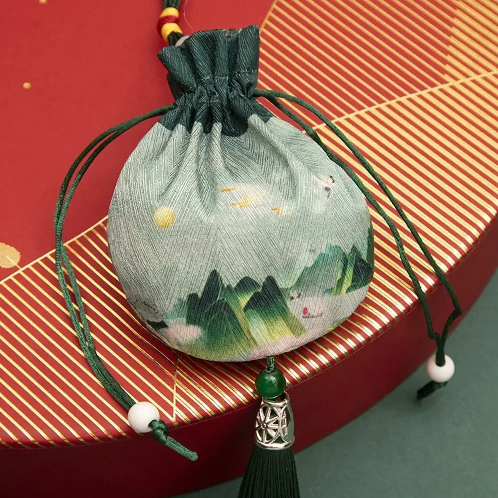 étui à colliers, pochette en tissu à cordon, décoration suspendue, pochette à fleurs, sac à bijoux pour femmes, sac de rangement de style chinois, sachet vide.