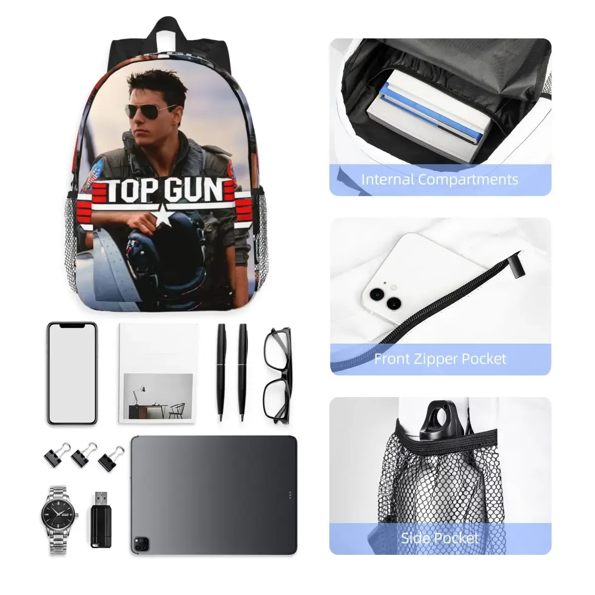 top gun tom cruise maverick sac à dos étudiant garçons filles bookbag enfants sac d'école ordinateur portable sacs à bandoulière pour hommes femmes