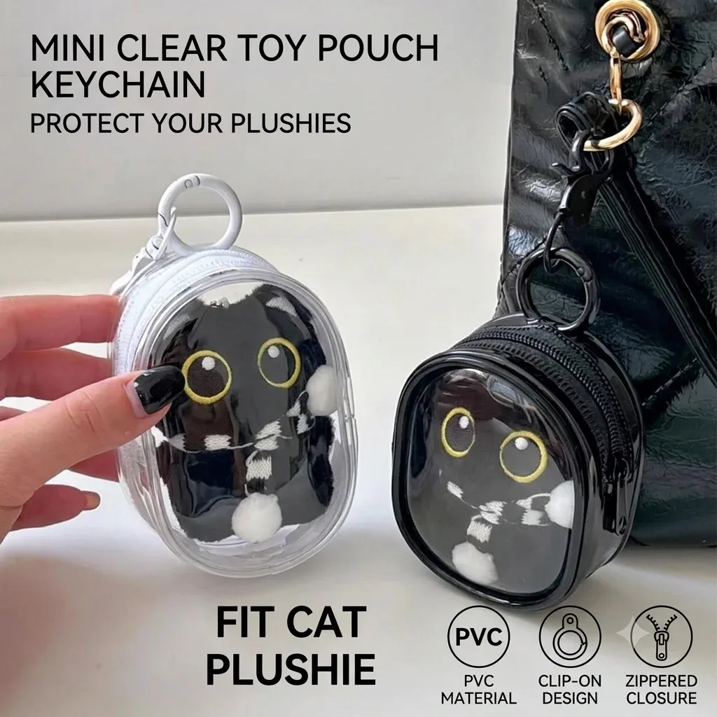 mini pochette de rangement multifonction portable, organiseur de câbles de chargeur de voyage, sac porte-clés, étui transparent pour poupée de 10 cm, étui de présentation de cosmétiques