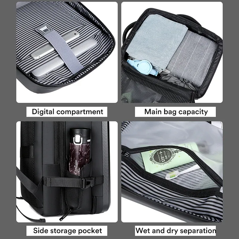 sac à dos rigide pour ordinateur portable 17 pouces pour homme, grande capacité 50l, extensible, étanche, sac à dos de voyage avec chargement usb, mochilas de hombre
