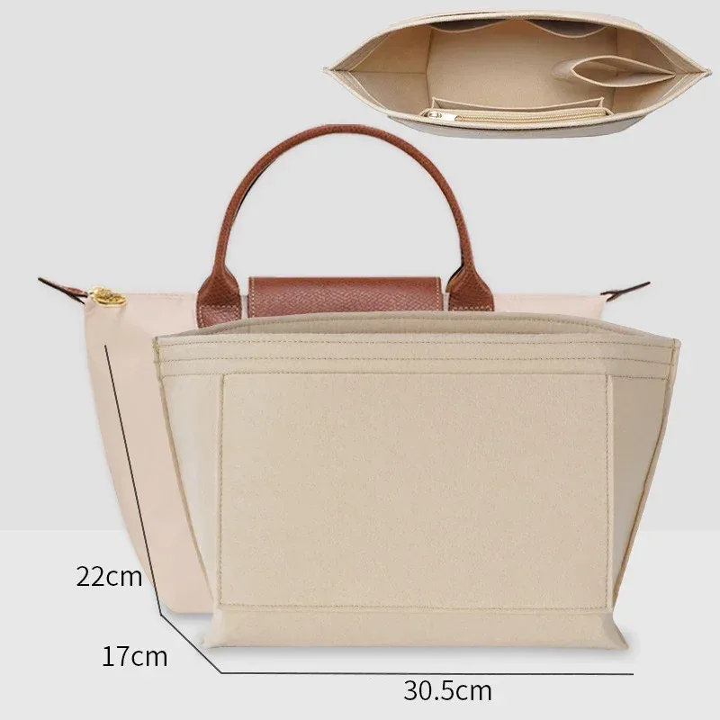 organisateur en feutre de qualité supérieure pour mini sac en nylon, ultra léger 30g, pochette intérieure, structeur de sac à main, doublure de maquillage avec fermeture éclair