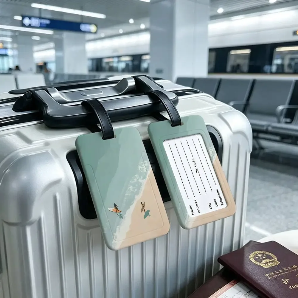 étiquette de bagage en pvc avec carte d'informations, motif mer, océan, bateau, art mural, étiquette anti-perte pour valise, sac à dos, accessoire de voyage